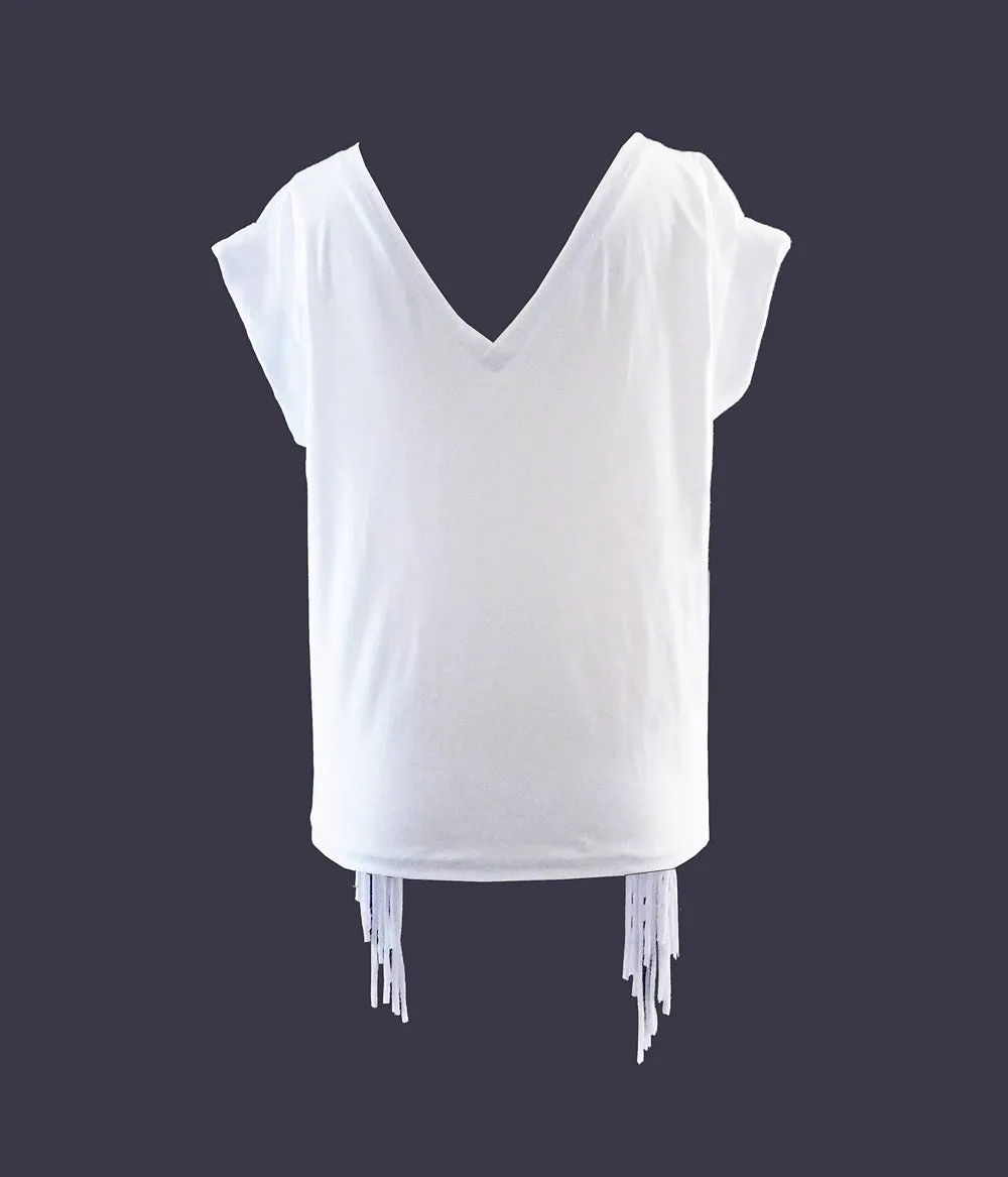 ER-ZUM-AH White Fringe Slash Neck Top  - White