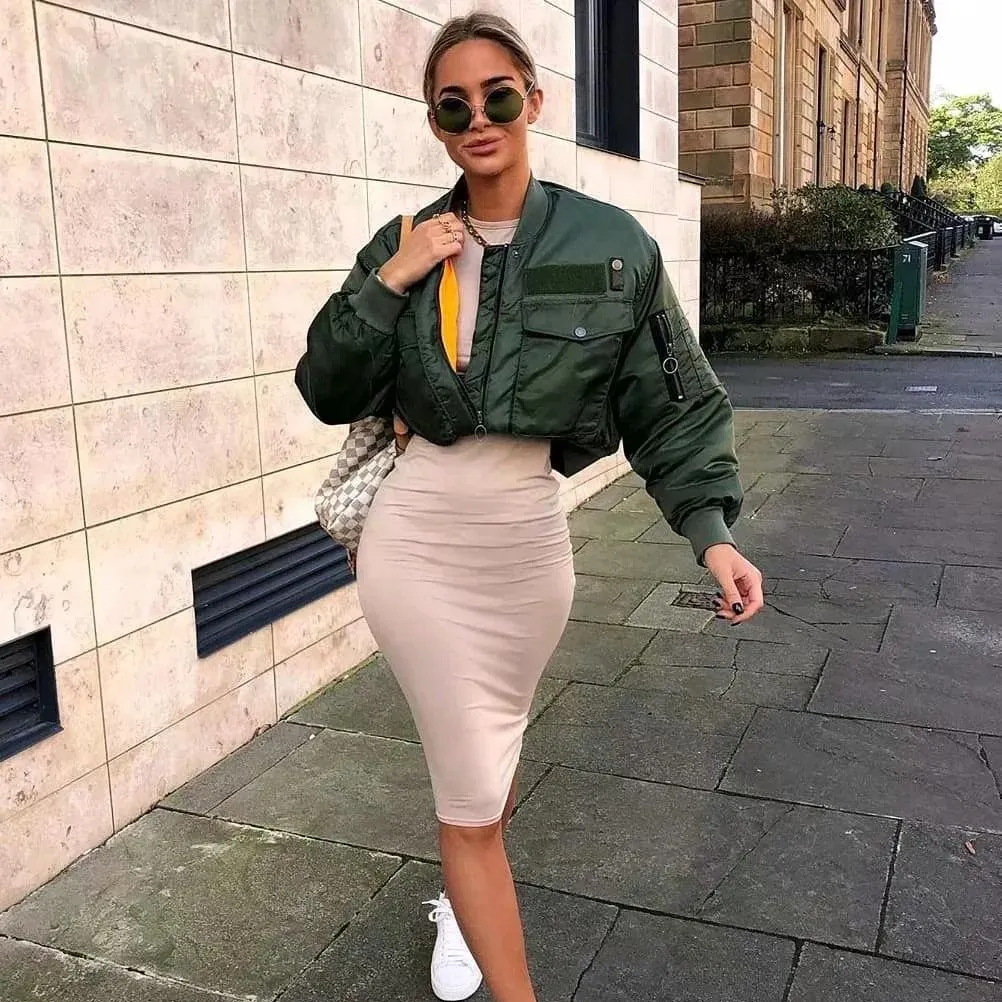 Fashion Green Zipper Short Jackets