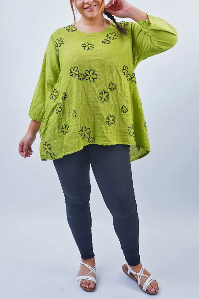 Floral Embroidery Pattern Pockets Top