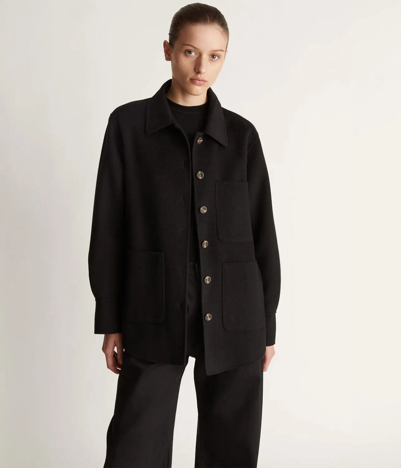 FLORENTINE CASHMERE SHIRT JACKET- BLACK