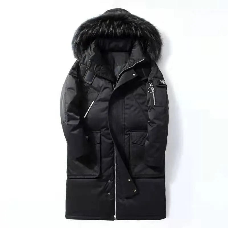 Foesce -30 Degree Couple Winter White Duck Down Jacket Long Keep Warm Thicken Coat Men Fashion Hooded Fur Collar Windbreaker Down Parka