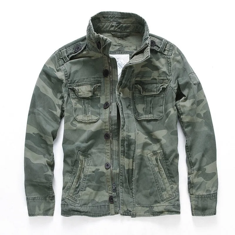 Foesce -Camo Jacket Casual Wear Autumn Combat Jackets Thick Denim Men Overall Green Military Winter Camouflage Male Cotton Size