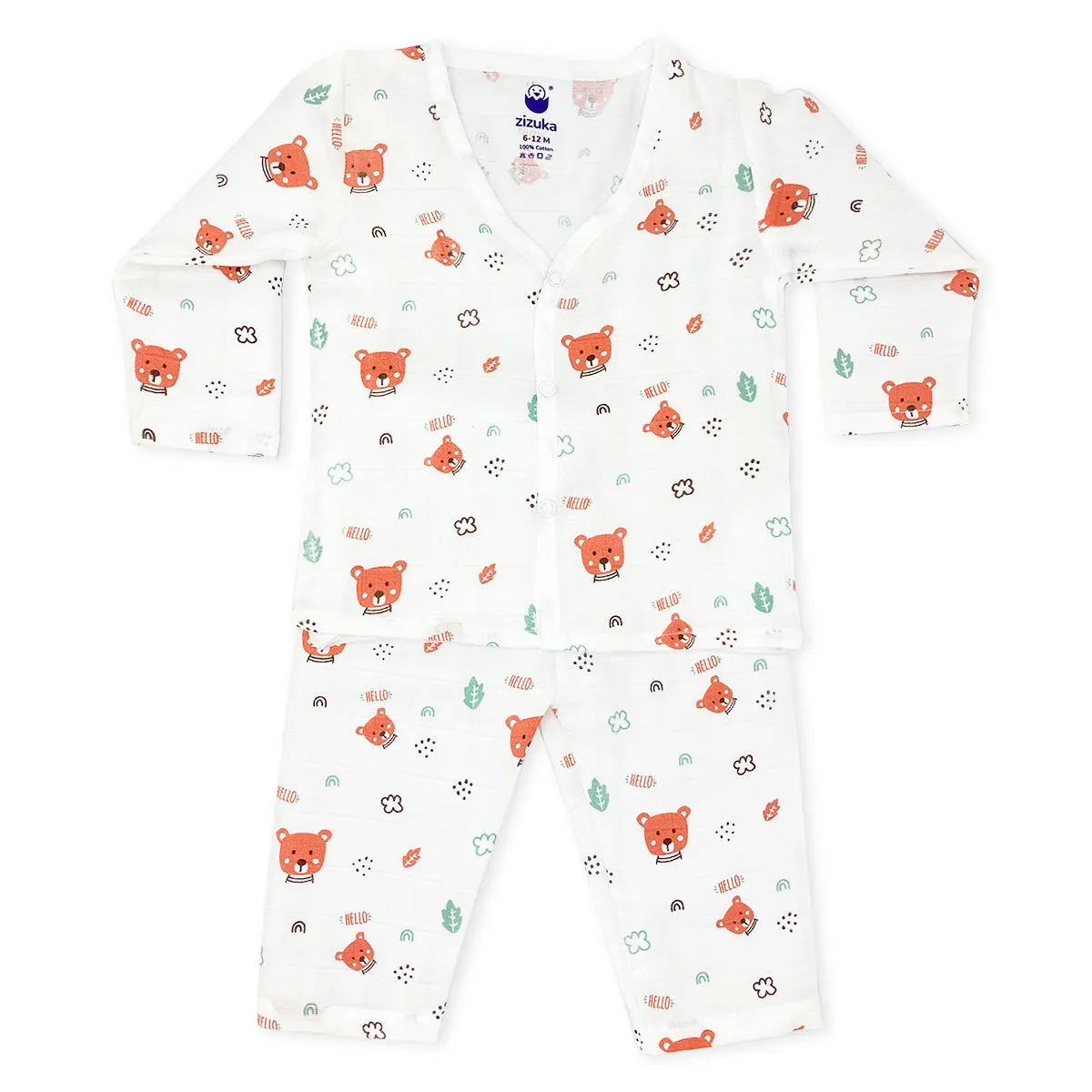 Full sleeve Jabla Pyjama Set 100%Cotton Muslin -Hello Teddy