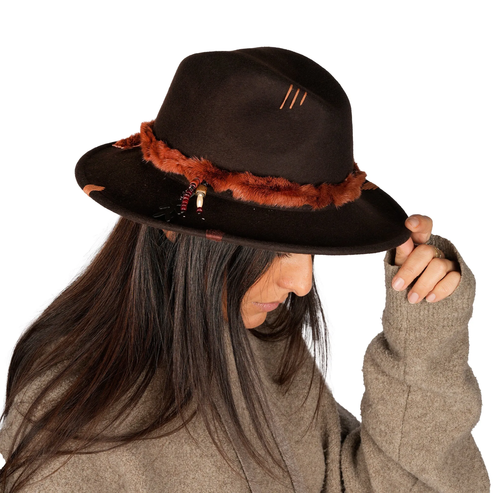 Fur Hat Wool Dark Brown