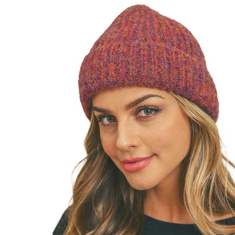 Fuzzy Mixed Color Knit Beanie Hat