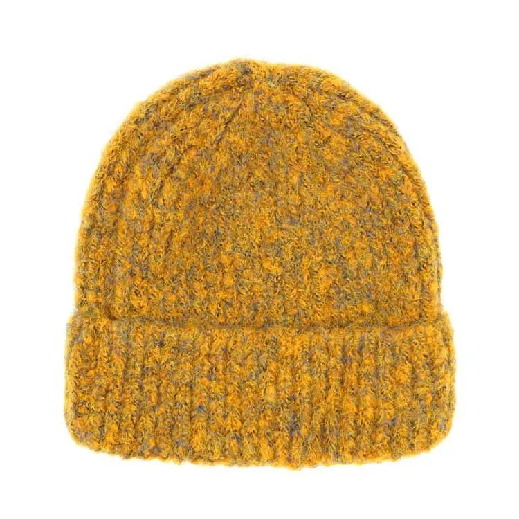 Fuzzy Mixed Color Knit Beanie Hat