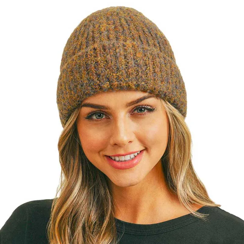 Fuzzy Mixed Color Knit Beanie Hat