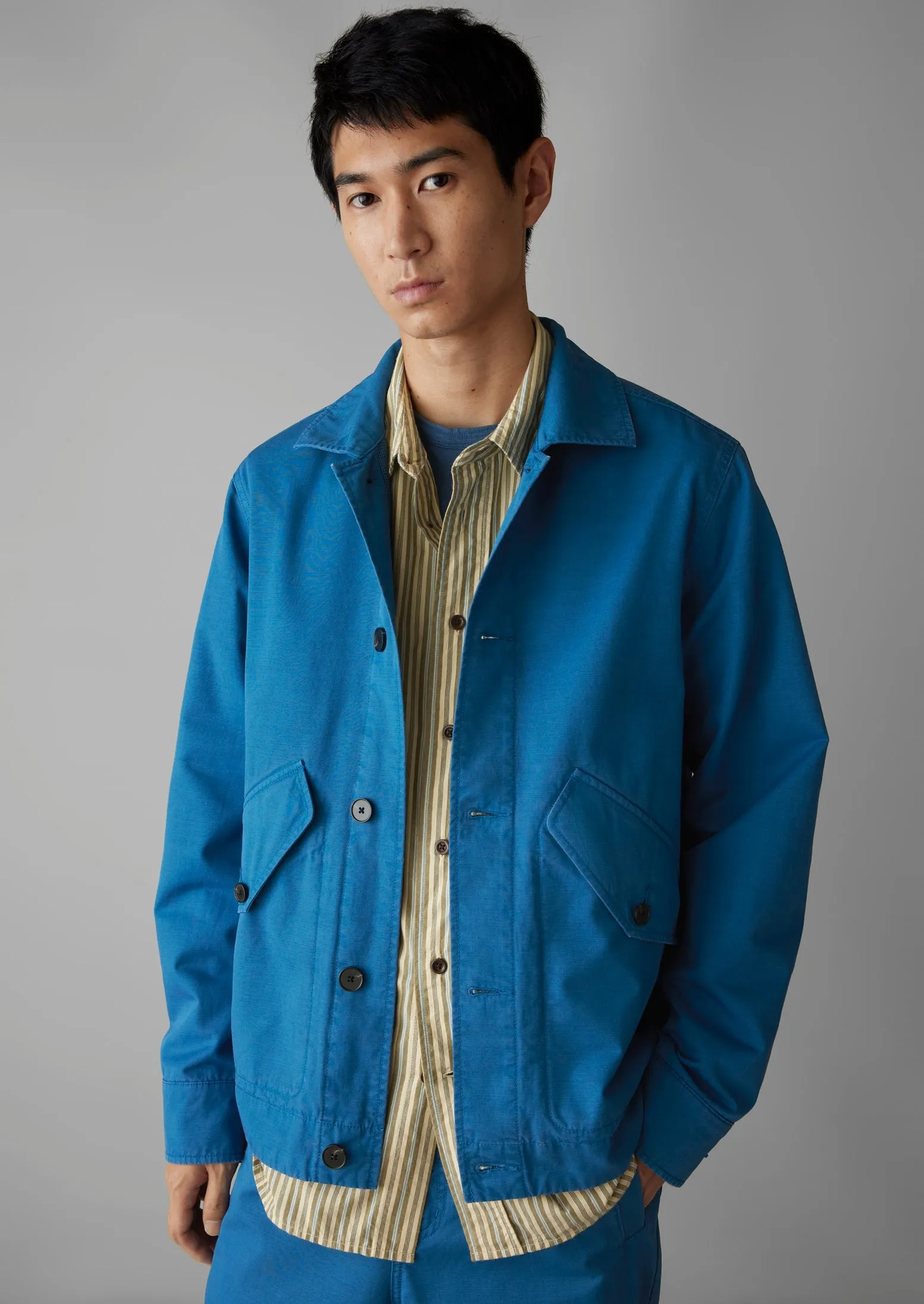 Garment Dyed Organic Cotton Coach Jacket | Flask Blue