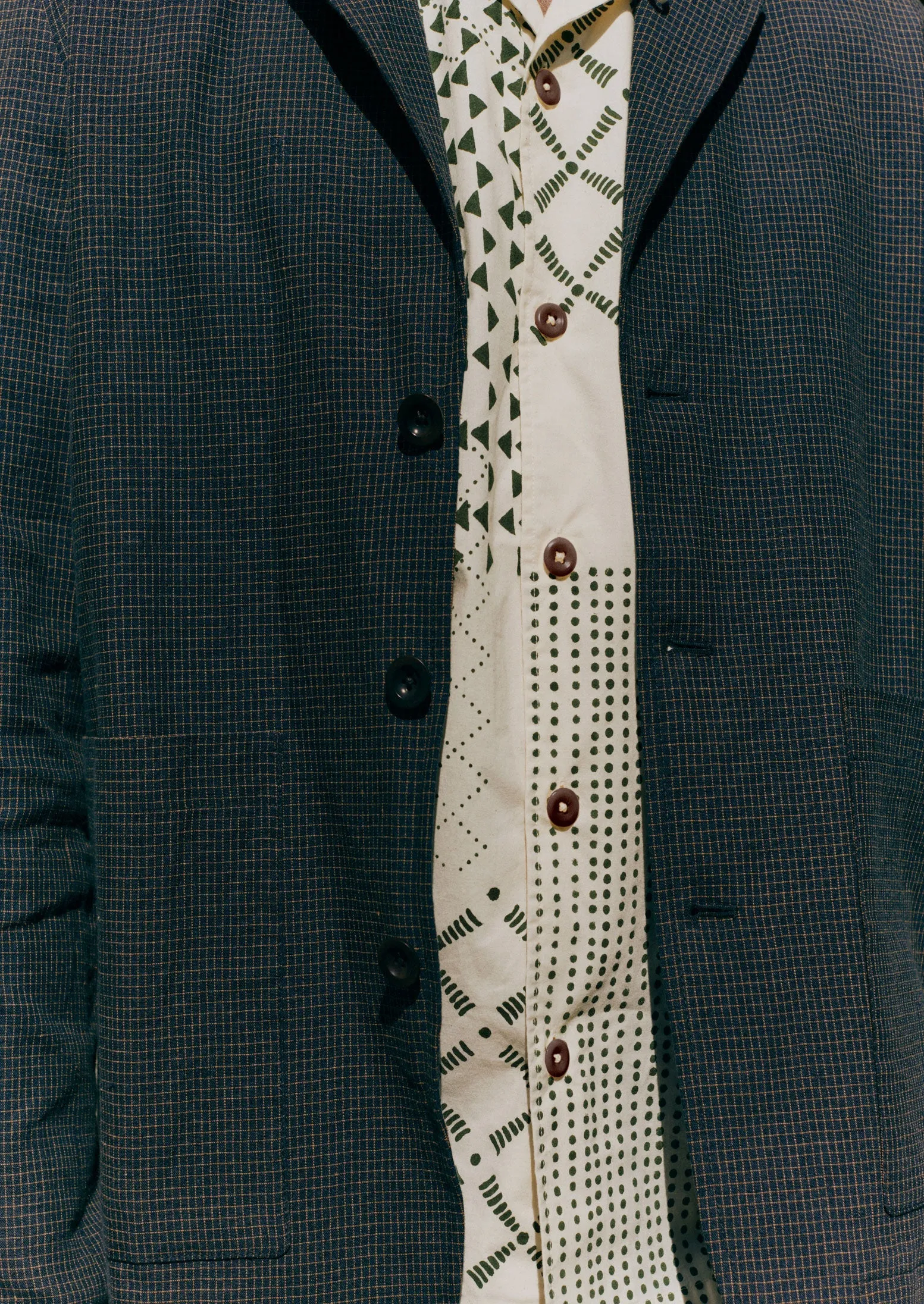 Grid Check Cotton Linen Blazer | North Sea