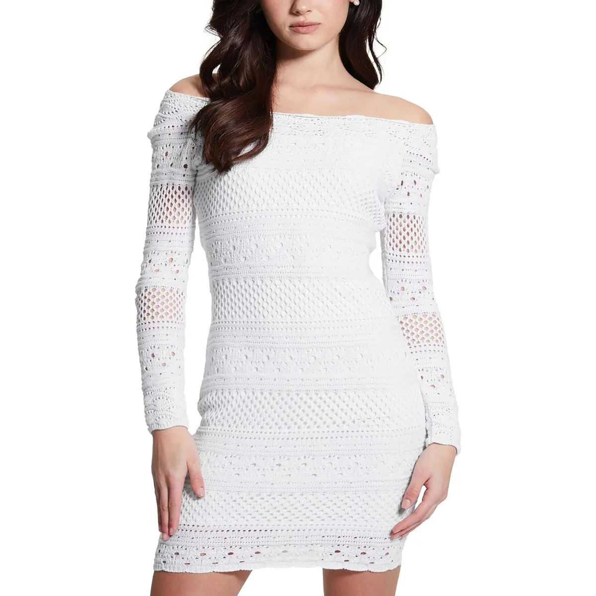 Guess Womens Amelie Crochet Knee Length Midi Dress