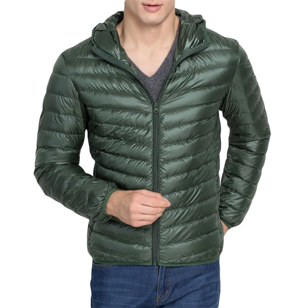 Hooded Lightweight Water-Resistant Jacket DarkGreen