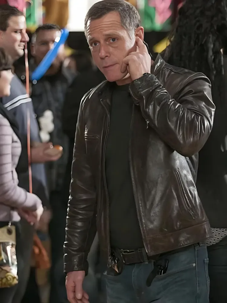 Jason Beghe Brown Real Leather Biker Jacket Men