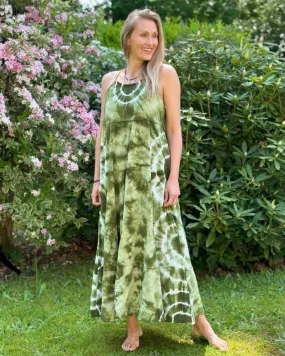 Long Tie-Dye Strap Dress - Green