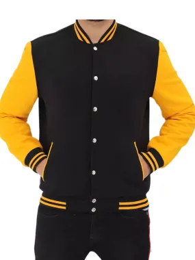 Men Black and Yellow Baseball Bomber Jacket