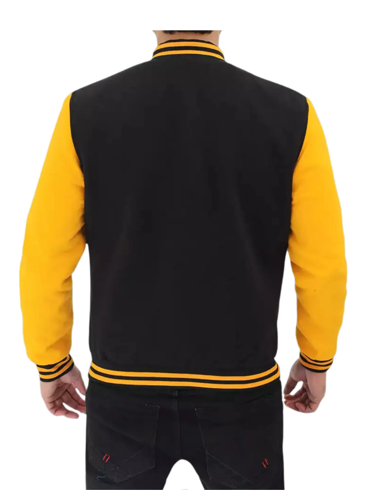 Men Black and Yellow Baseball Bomber Jacket