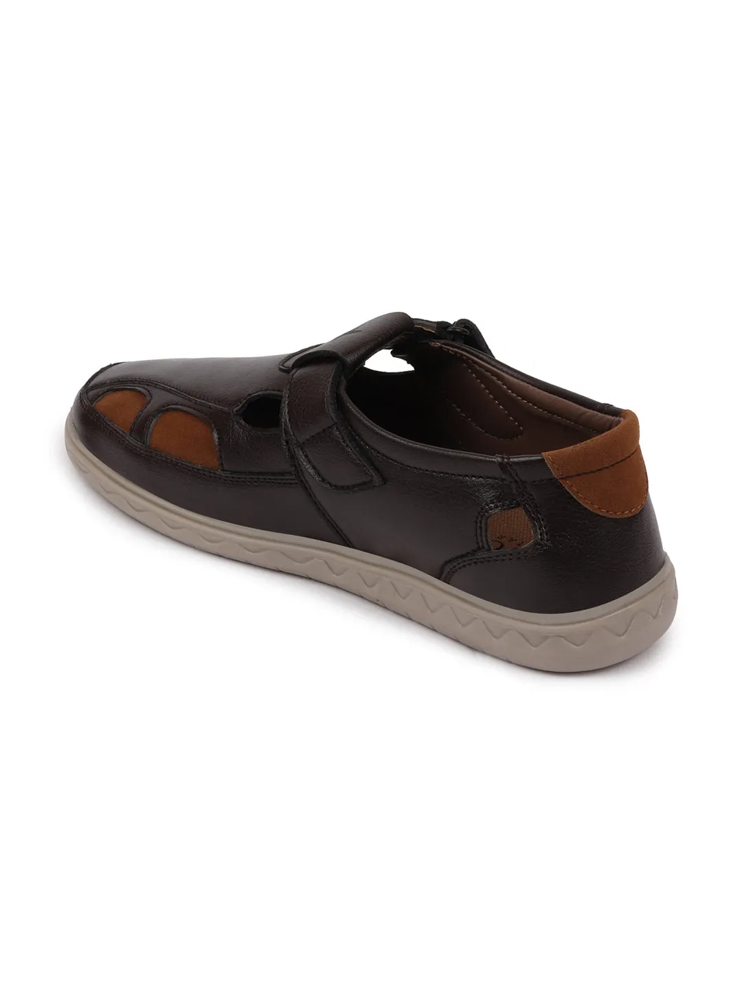 Men Brown Front Open Shoe Style Sandals