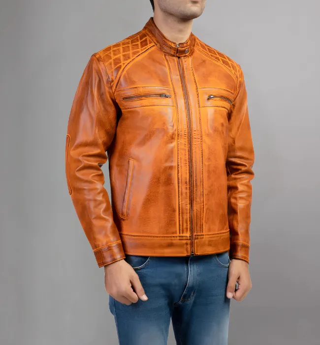 Men Genuine Distressed Leather Biker Jacket