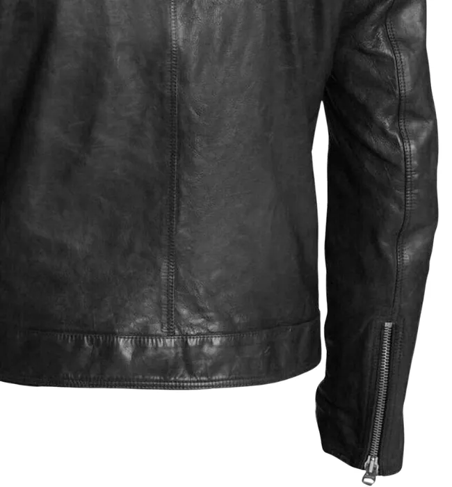 Men Lambskin Classic Zipper Jacket Slim Fit Biker Blue Jacket