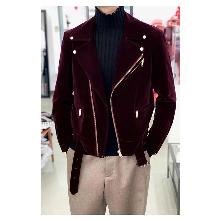 Men Spring Autumn Velvet Biker Jacket