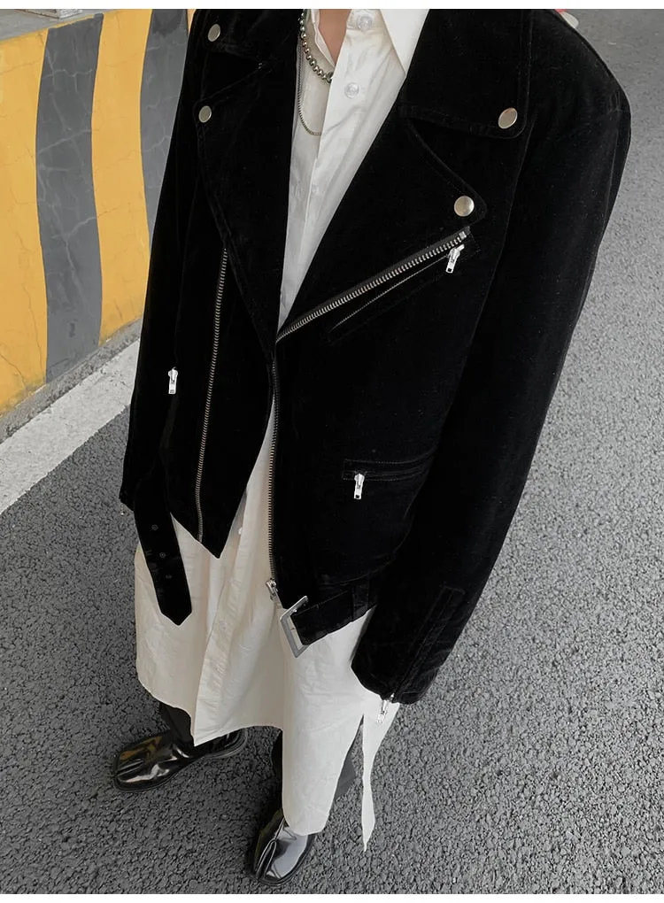 Men Spring Autumn Velvet Biker Jacket