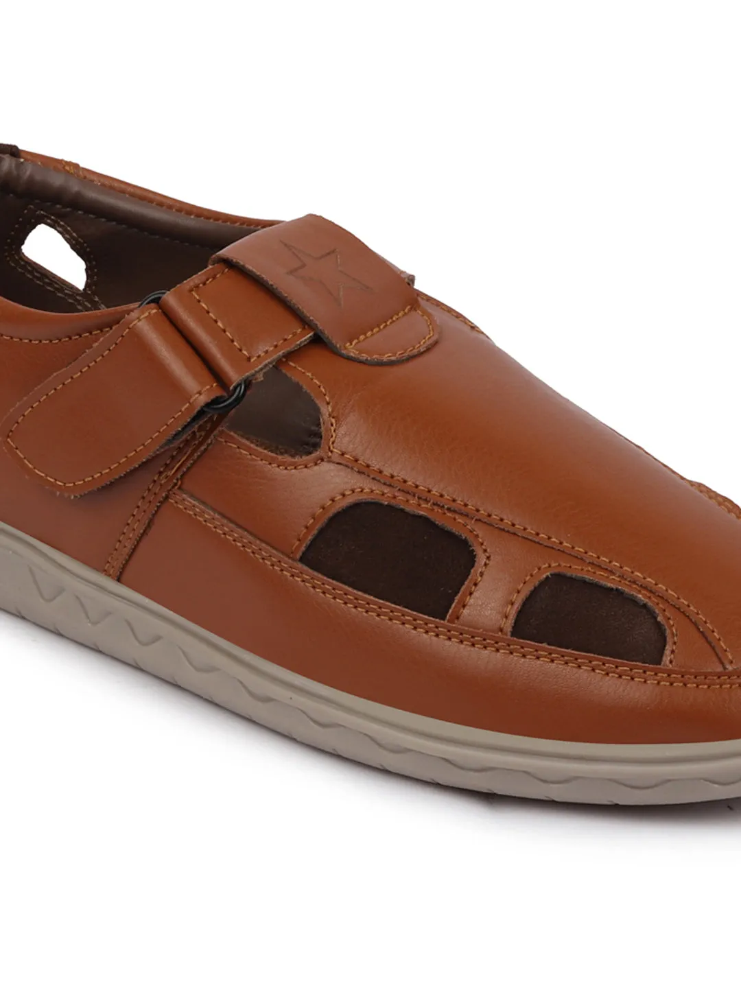 Men Tan Front Open Shoe Style Sandals