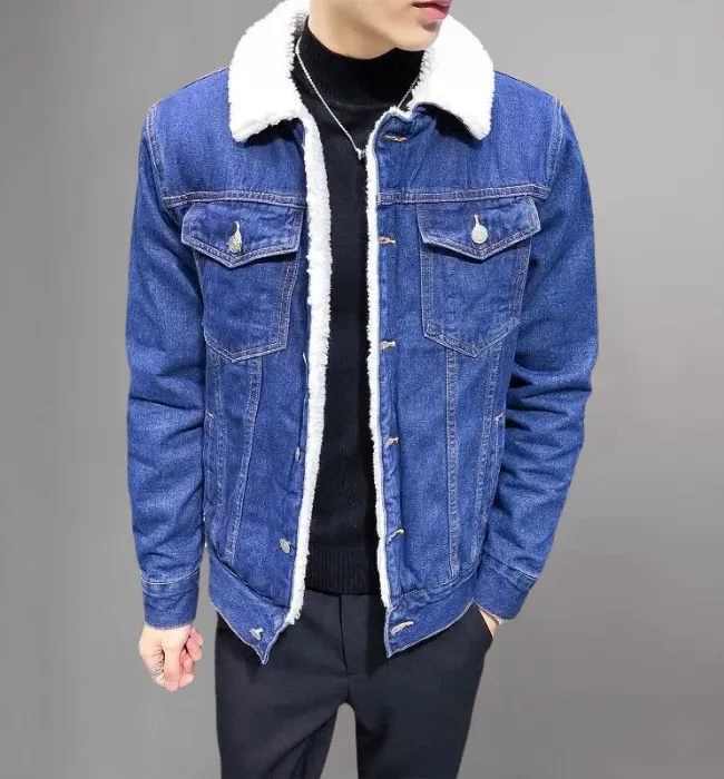 Men's Fleece Lined Jean Jacket Winter Sherpa Windbreaker Cotton Denim Trucker Jacket