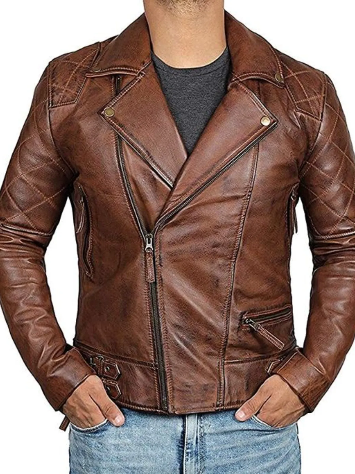 Men's Genuine Lambskin Leather Vintage Motorcycle Jacket