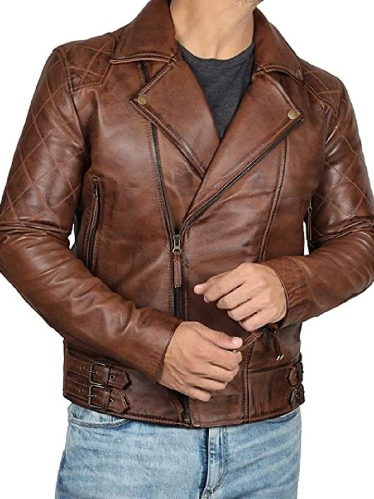 Men's Genuine Lambskin Leather Vintage Motorcycle Jacket