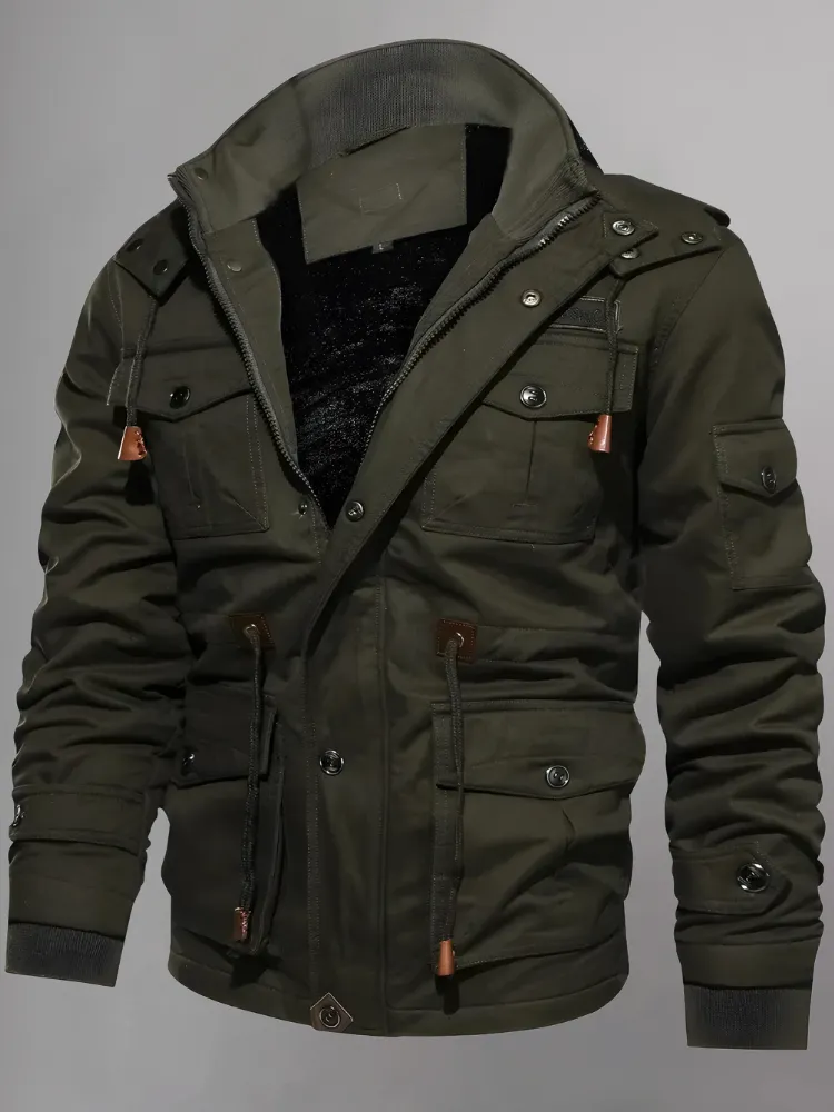 Men's Jacket-Casual Winter Cotton Military Jacket Thicken Hooded Cargo Coat