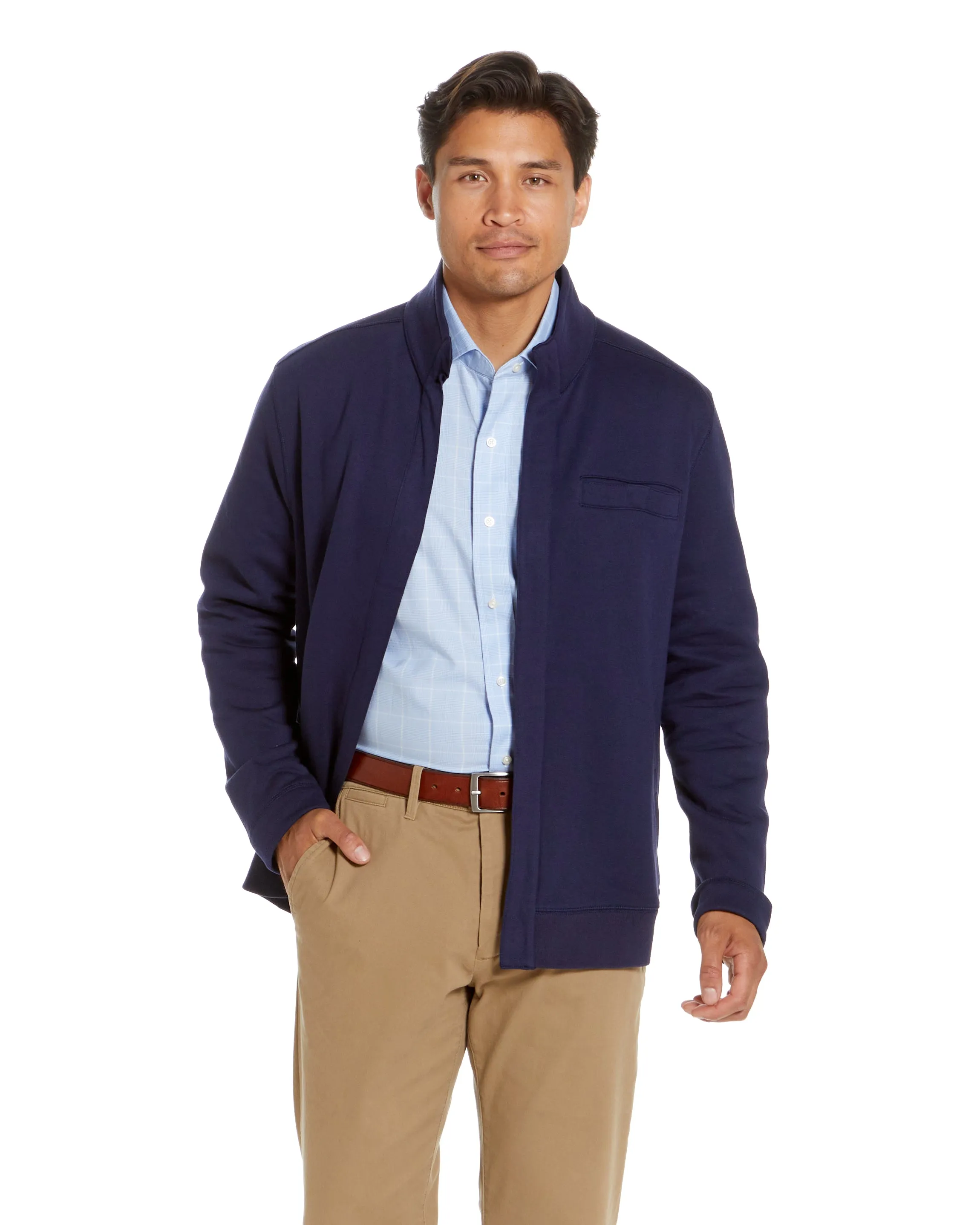 Navy Knit Fleece Long Sleeve ‘Dillon’ Jacket with Magnetic Closures