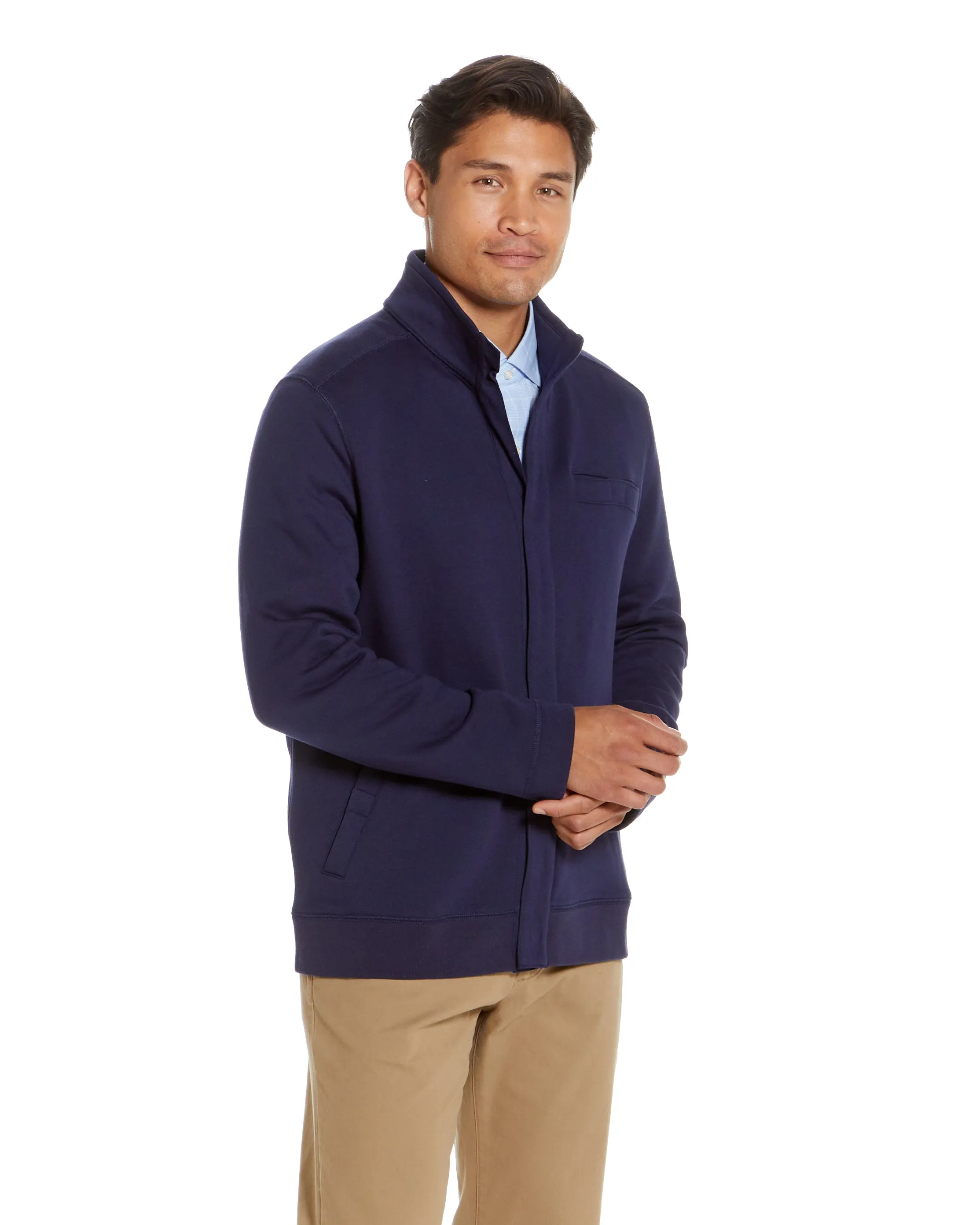 Navy Knit Fleece Long Sleeve ‘Dillon’ Jacket with Magnetic Closures