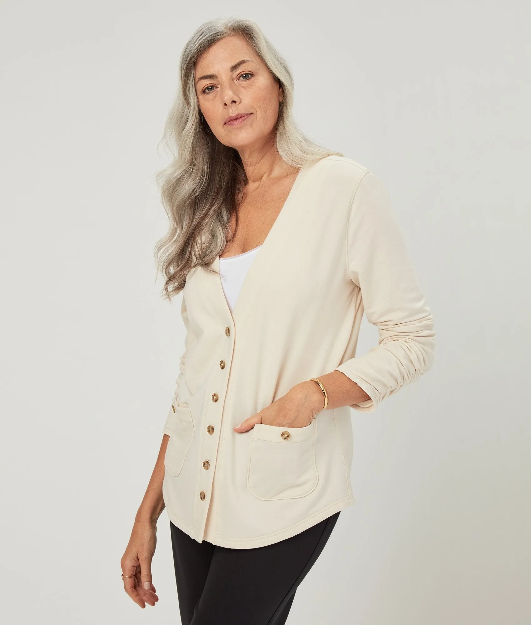 Nina Adaptive Magnetic Button Cardigan In White