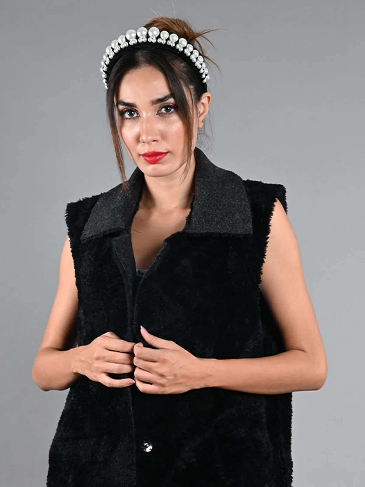 Odette Black Faux Wool Jacket for Women