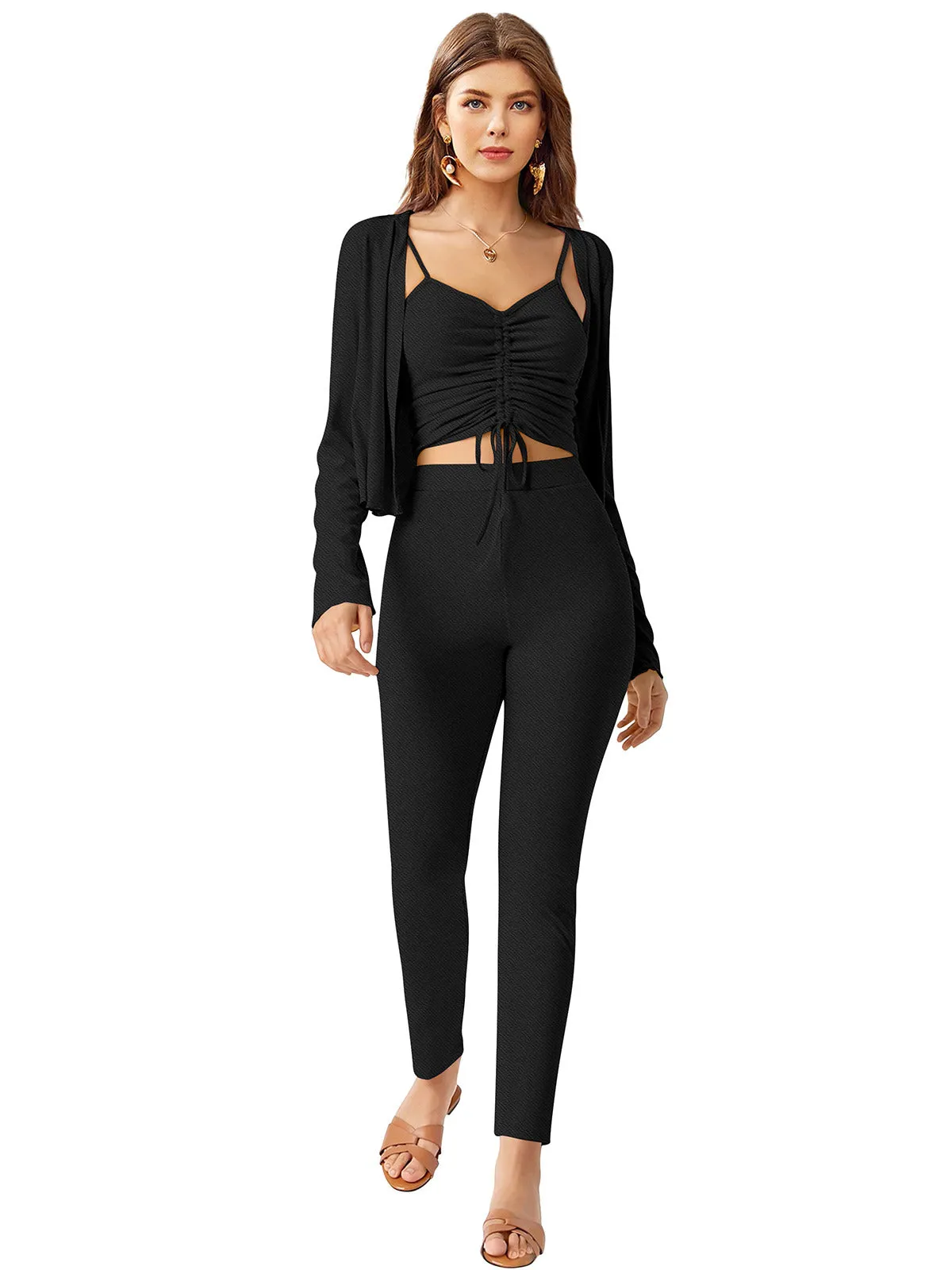 Odette Black Knit Fabric Co ord Set For Women