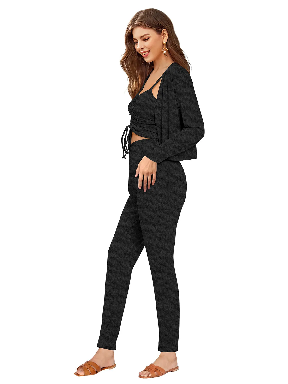 Odette Black Knit Fabric Co ord Set For Women