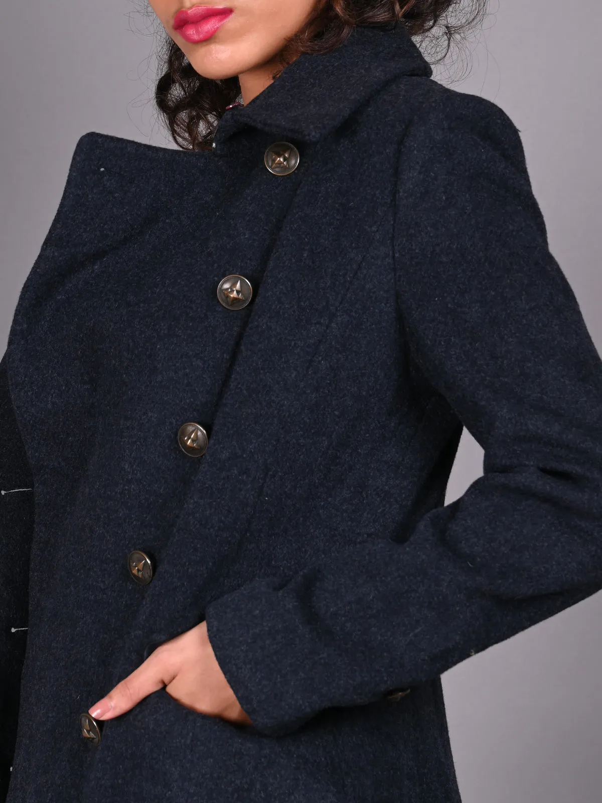 Odette Black Long Woollen Coat for Women