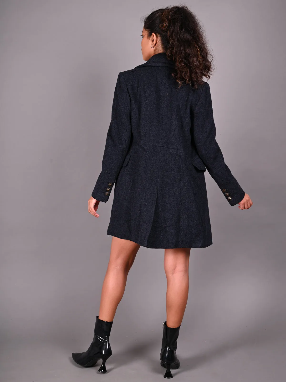 Odette Black Long Woollen Coat for Women