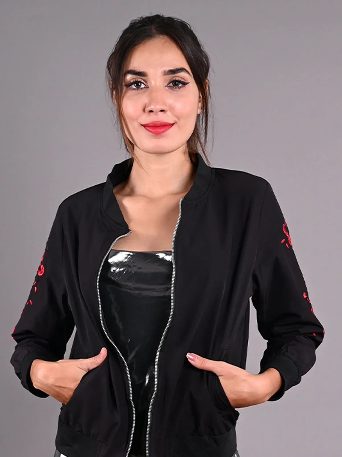 Odette Black Polyester Jacket for Women