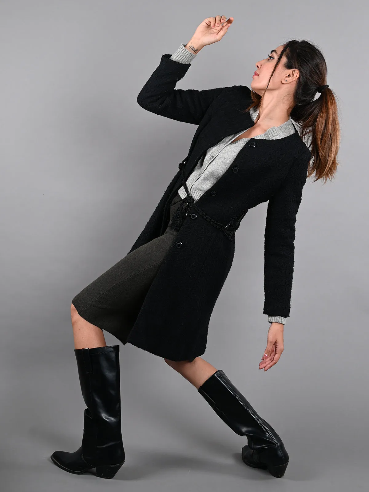 Odette Black Tweed Overcoat Jacket for Women