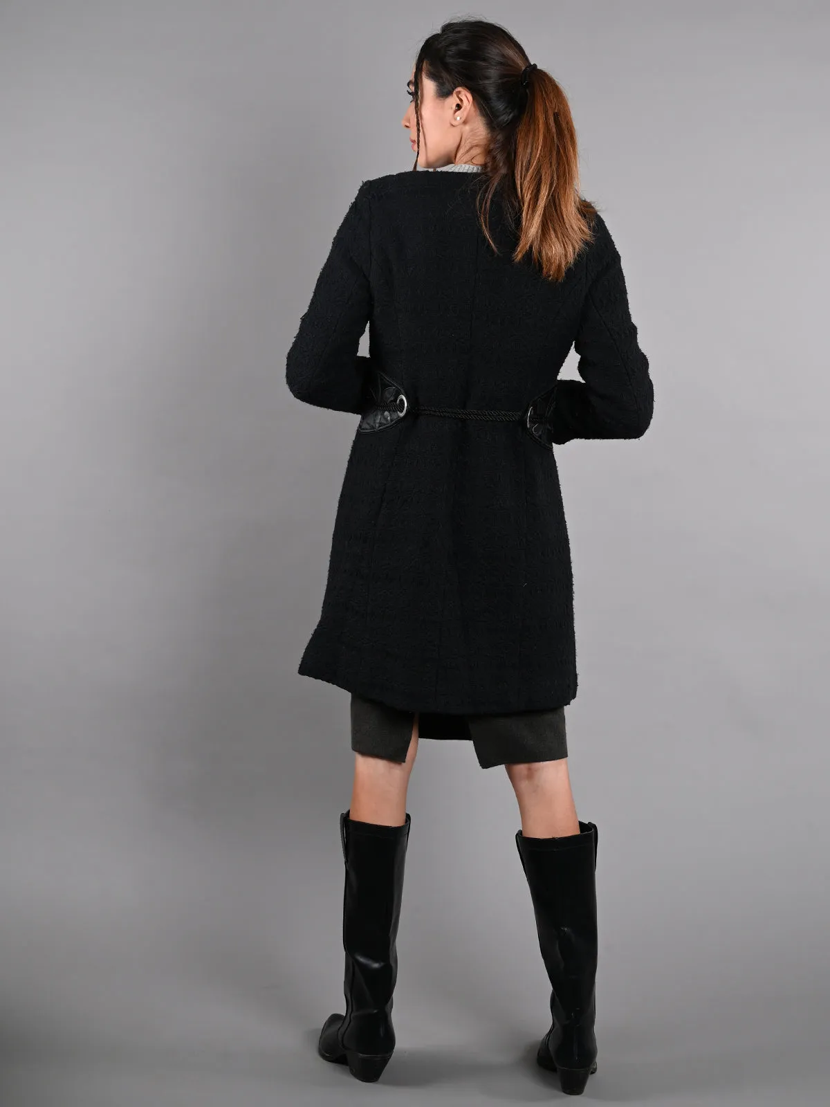 Odette Black Tweed Overcoat Jacket for Women