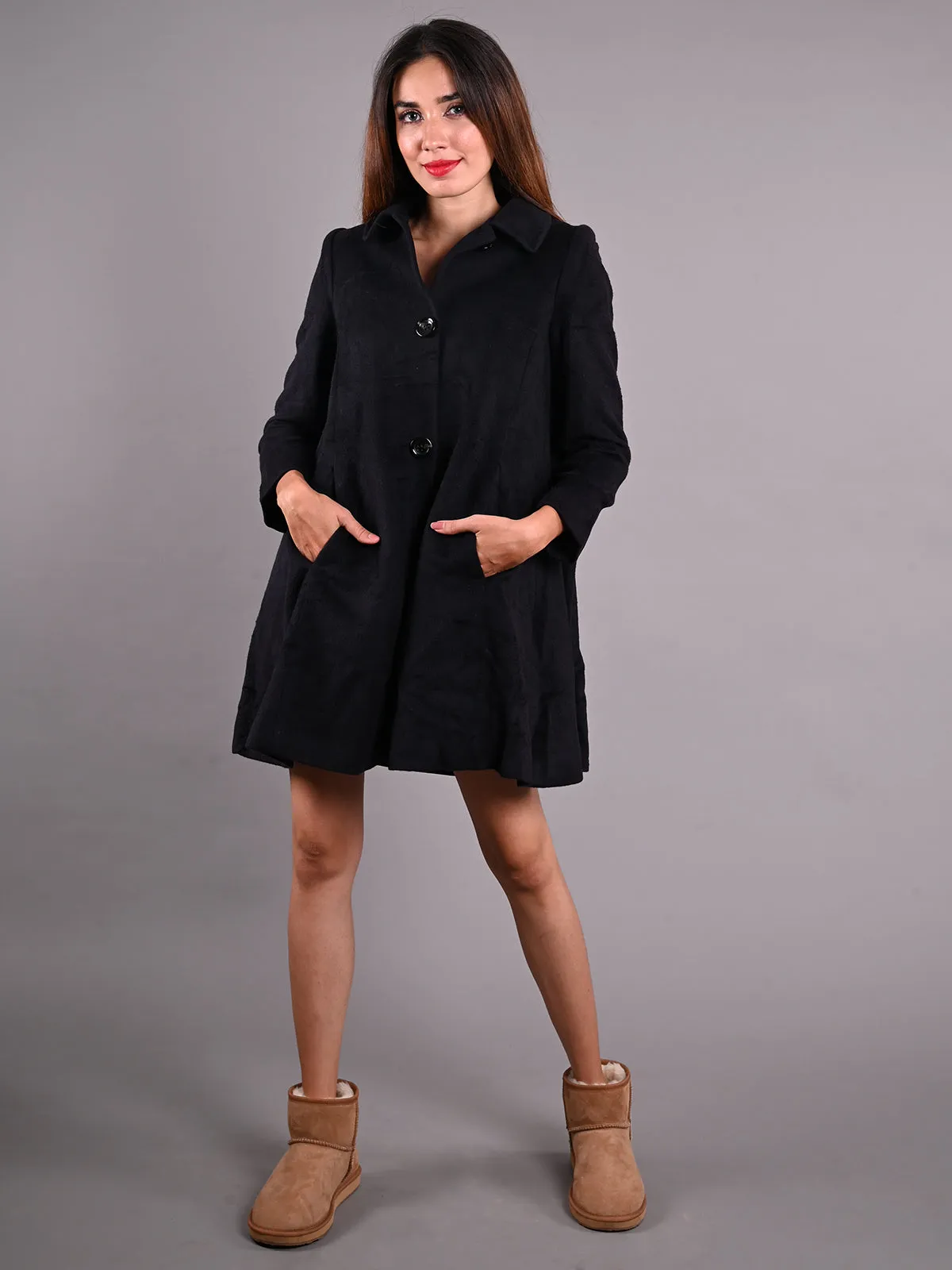 Odette Black Wool Overcoat Jacket for Women