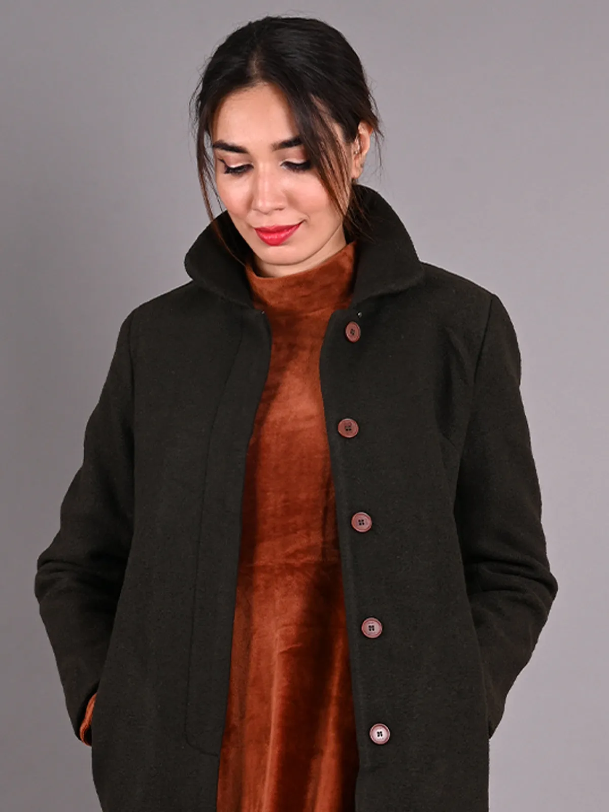 Odette Black Wool Overcoat Jacket for Women