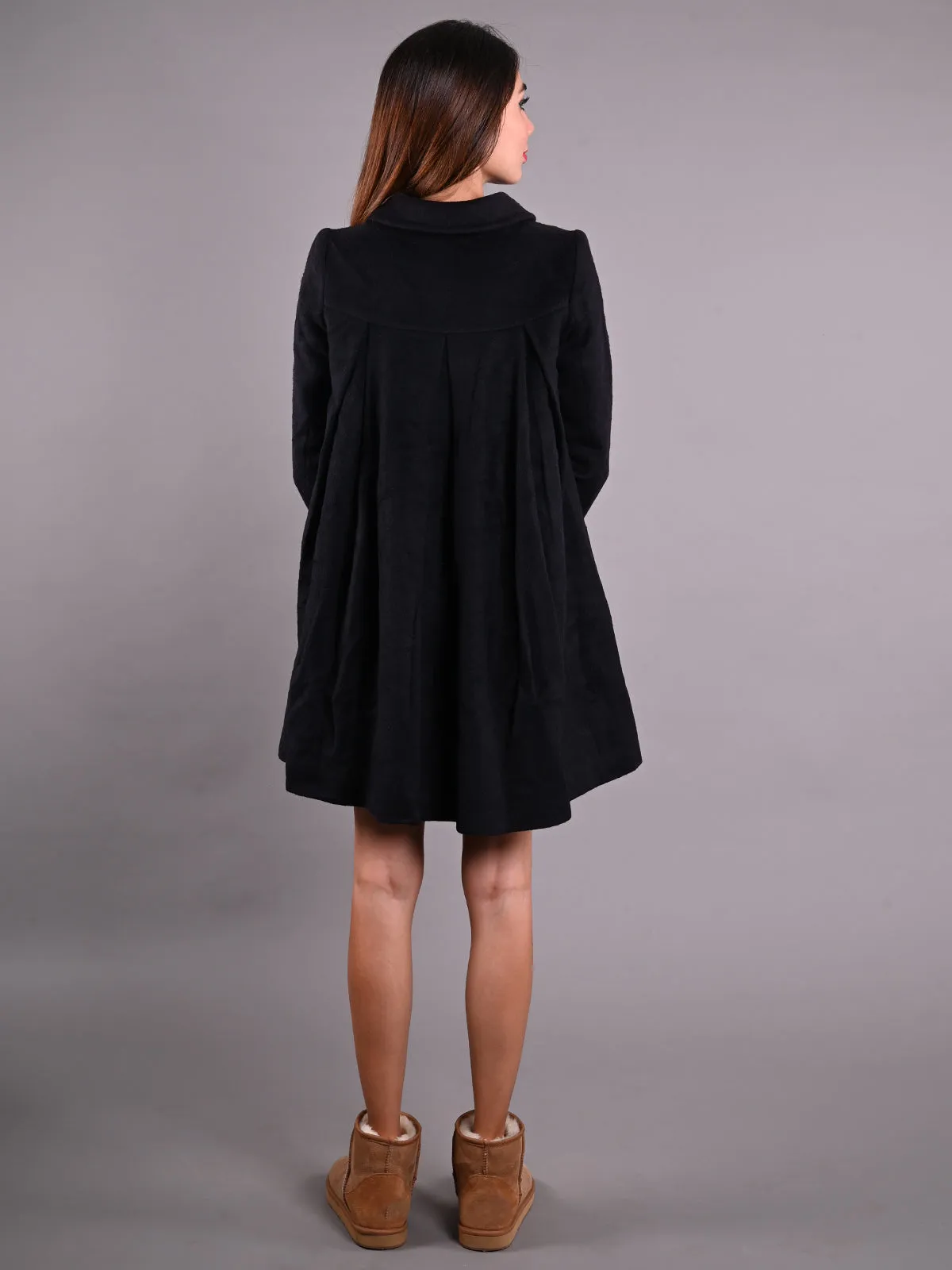 Odette Black Wool Overcoat Jacket for Women