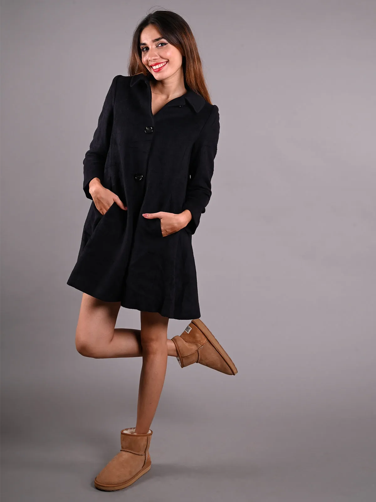 Odette Black Wool Overcoat Jacket for Women