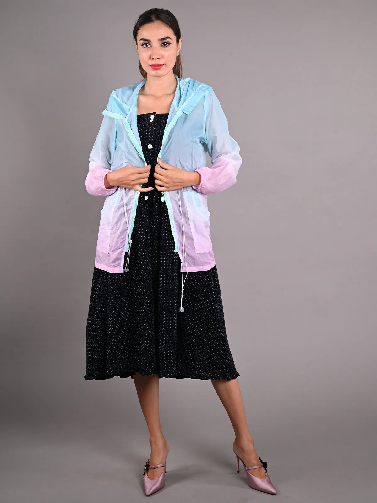 Odette Blue and Pink Polyester Taffeta Jacket for Women