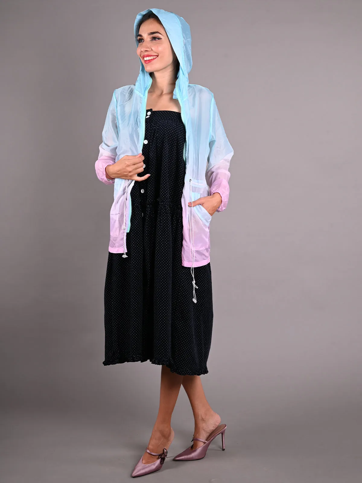 Odette Blue and Pink Polyester Taffeta Jacket for Women