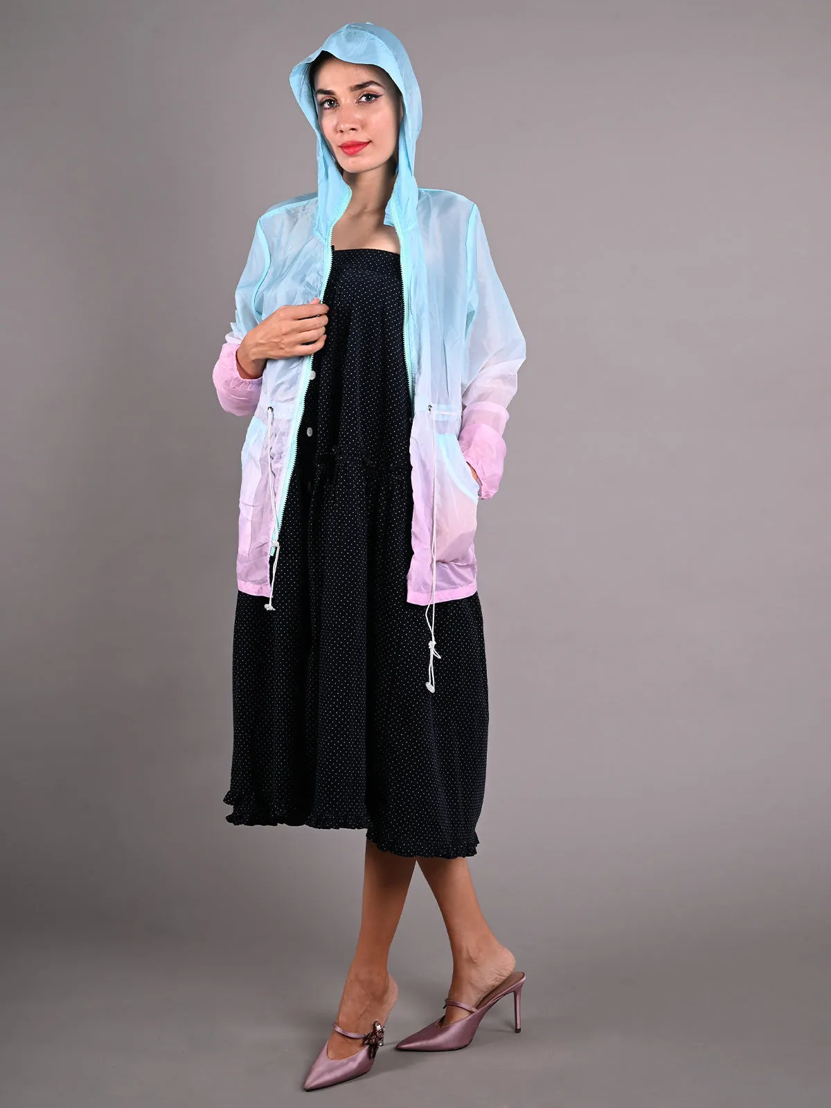 Odette Blue and Pink Polyester Taffeta Jacket for Women