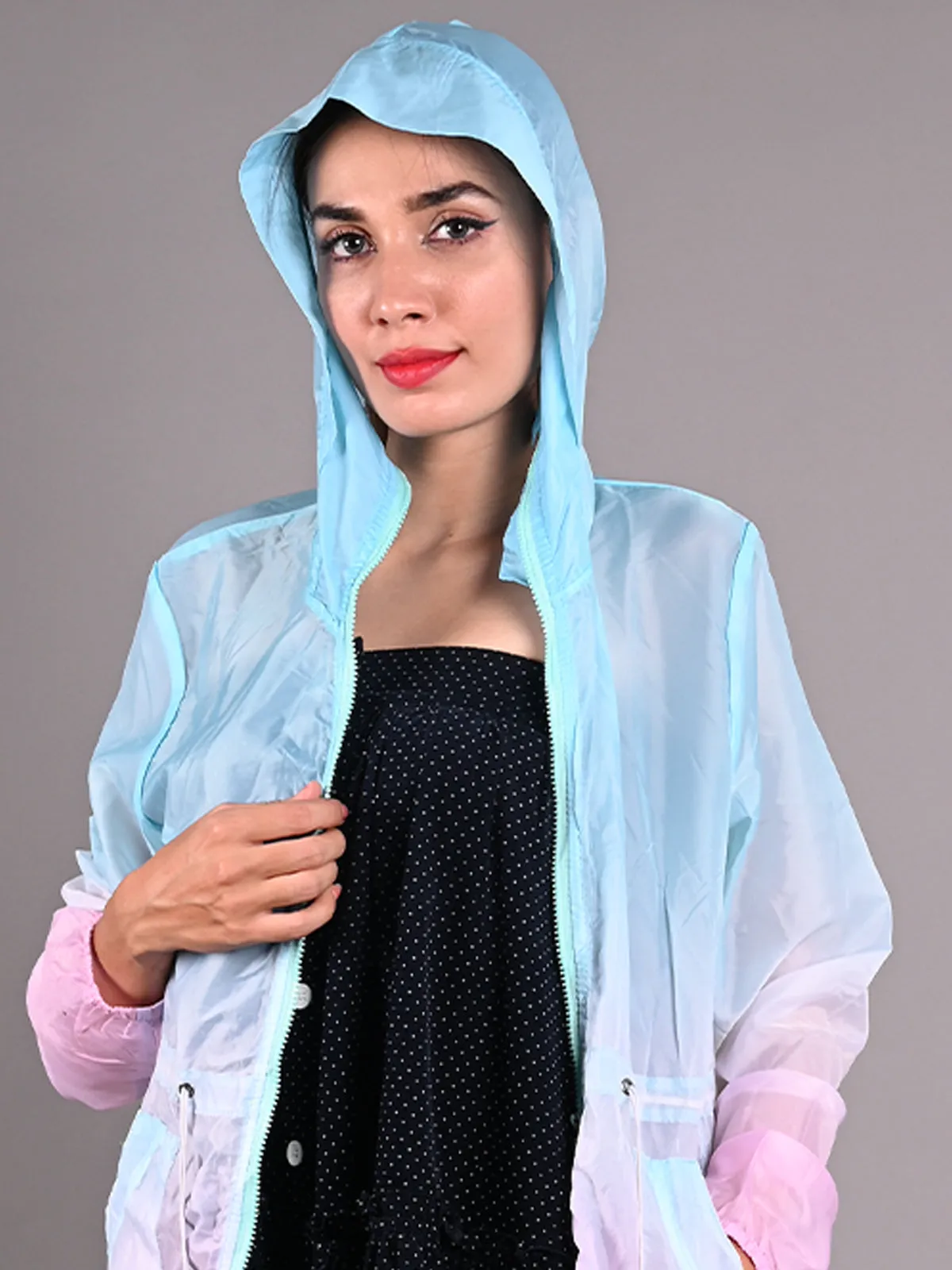 Odette Blue and Pink Polyester Taffeta Jacket for Women