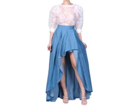 Overlap Ruffle Denim Maxi Skirt