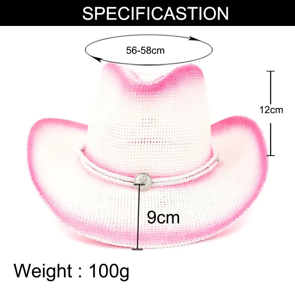 Pink Paper Straw Cowboy Hat with Windproof Rope